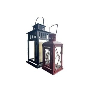 Set of two indoor/outdoor metal & glass decorative lanterns